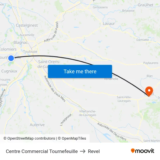 Centre Commercial Tournefeuille to Revel map