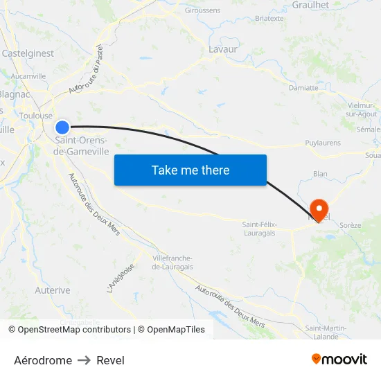 Aérodrome to Revel map