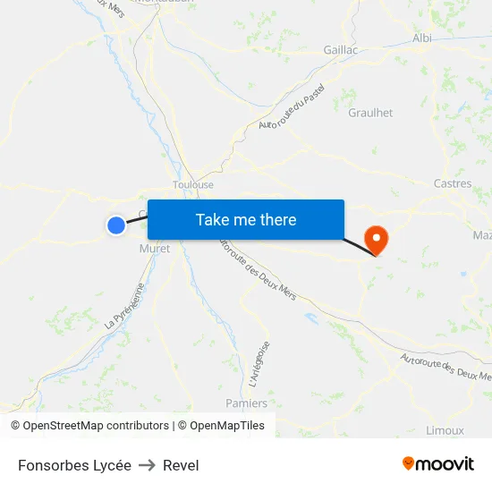 Fonsorbes Lycée to Revel map
