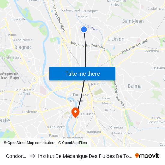 Condorcet to Institut De Mécanique Des Fluides De Toulouse map