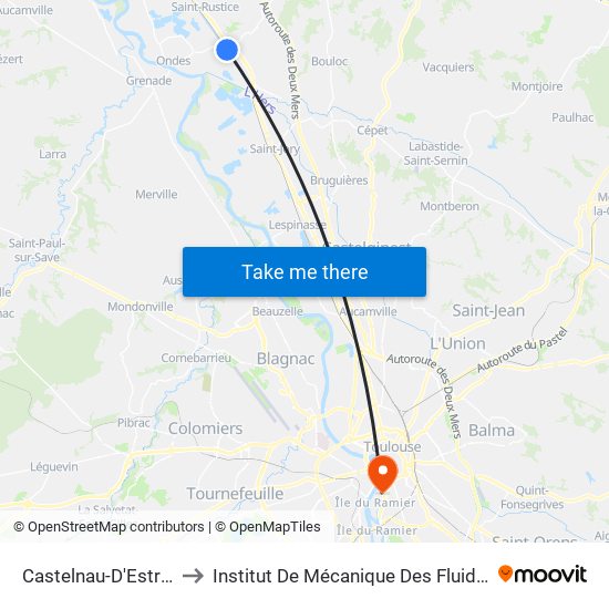 Castelnau-D'Estrétefonds to Institut De Mécanique Des Fluides De Toulouse map
