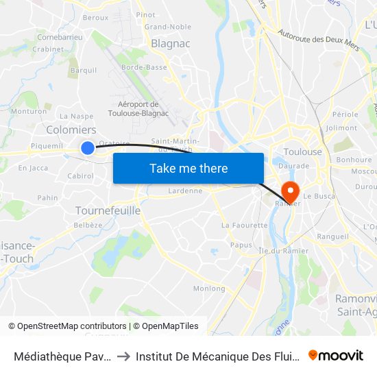 Médiathèque Pavillon Blanc to Institut De Mécanique Des Fluides De Toulouse map