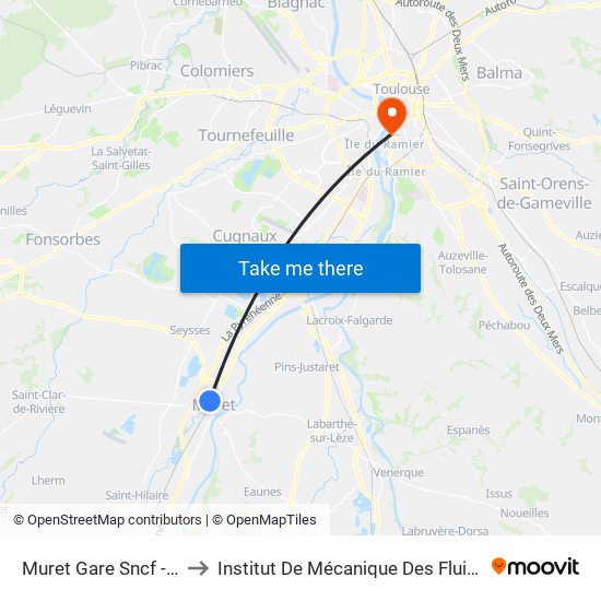 Muret Gare Sncf - Cimetière to Institut De Mécanique Des Fluides De Toulouse map