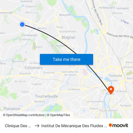 Clinique Des Cèdres to Institut De Mécanique Des Fluides De Toulouse map