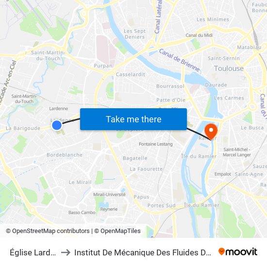 Église Lardenne to Institut De Mécanique Des Fluides De Toulouse map