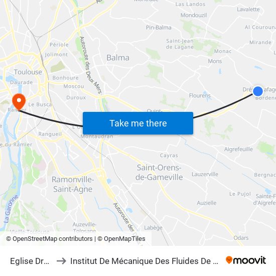 Eglise Drémil to Institut De Mécanique Des Fluides De Toulouse map