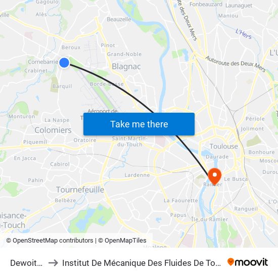 Dewoitine to Institut De Mécanique Des Fluides De Toulouse map
