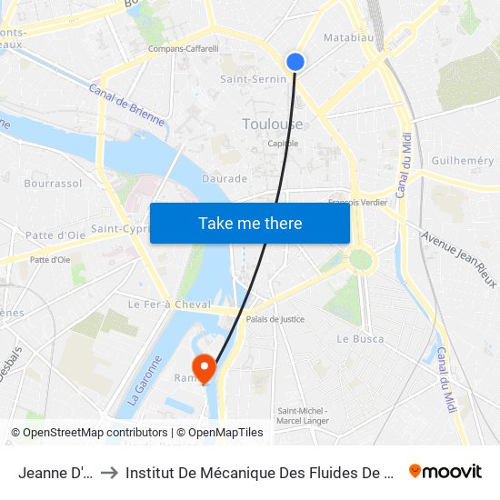 Jeanne D'Arc to Institut De Mécanique Des Fluides De Toulouse map