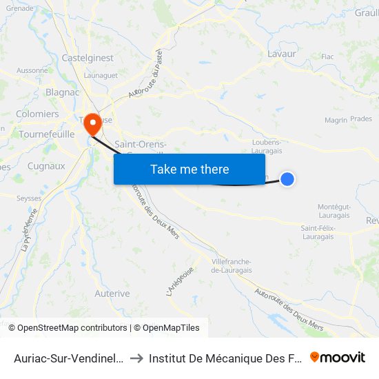 Auriac-Sur-Vendinelle - Vendinelle to Institut De Mécanique Des Fluides De Toulouse map
