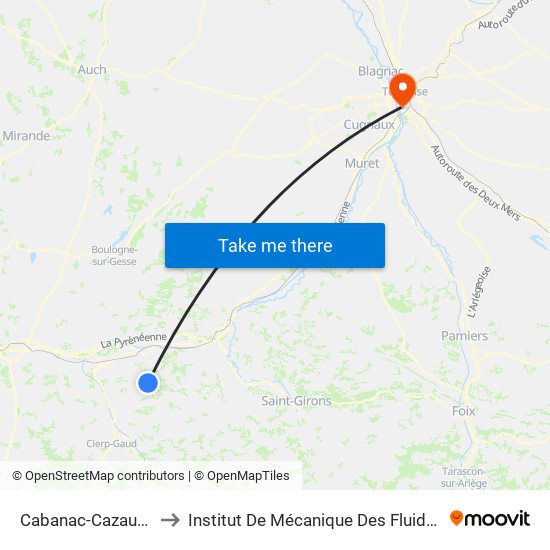 Cabanac-Cazaux - Eglise to Institut De Mécanique Des Fluides De Toulouse map