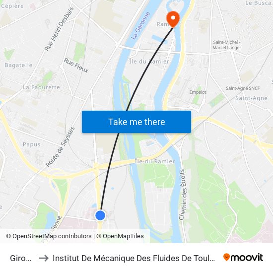 Gironis to Institut De Mécanique Des Fluides De Toulouse map