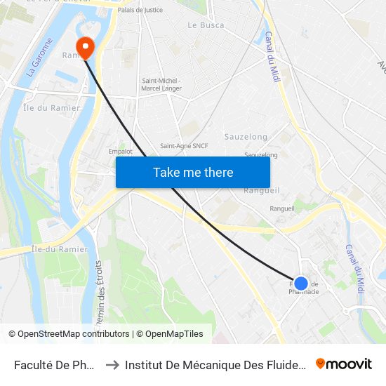 Faculté De Pharmacie to Institut De Mécanique Des Fluides De Toulouse map