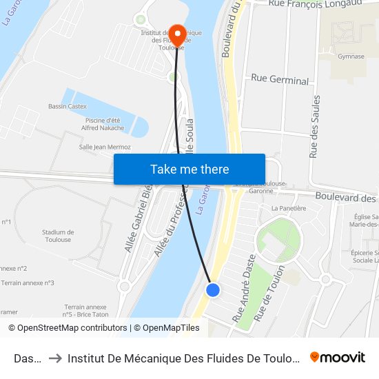 Daste to Institut De Mécanique Des Fluides De Toulouse map