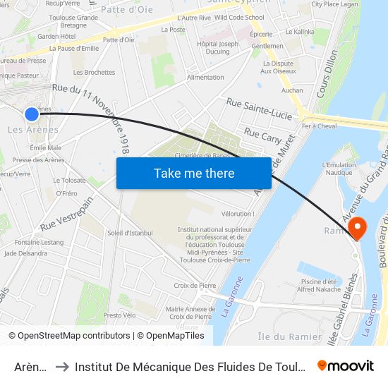 Arènes to Institut De Mécanique Des Fluides De Toulouse map