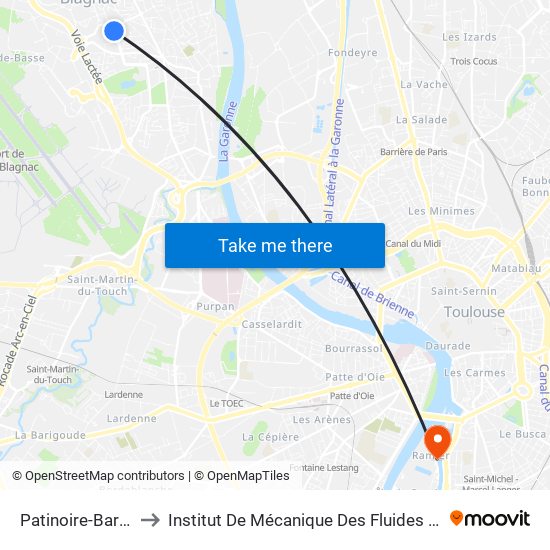 Patinoire-Barradels to Institut De Mécanique Des Fluides De Toulouse map