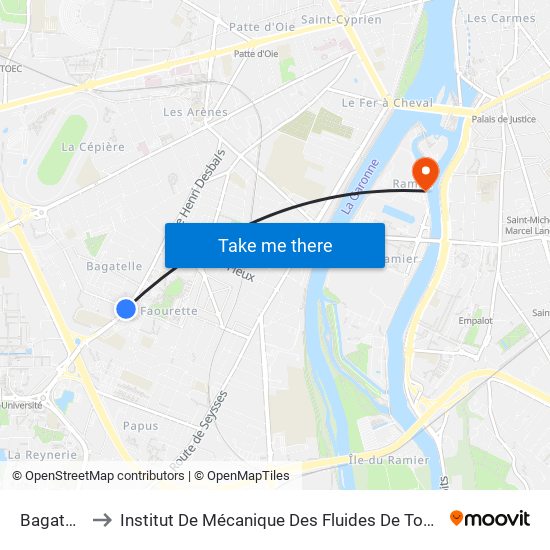 Bagatelle to Institut De Mécanique Des Fluides De Toulouse map