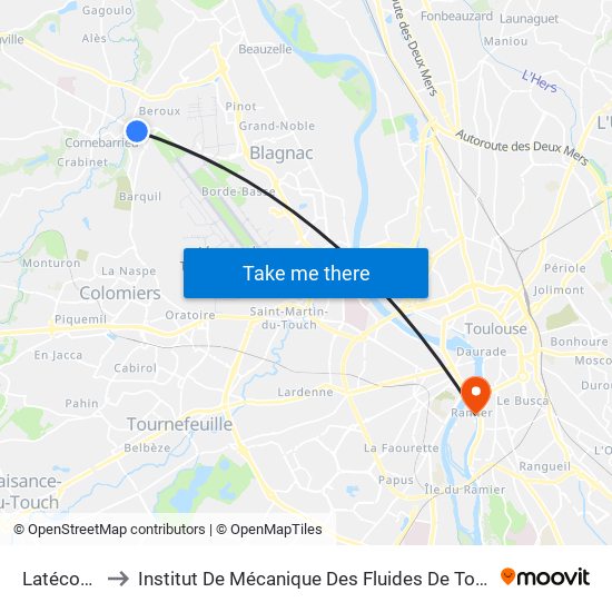 Latécoère to Institut De Mécanique Des Fluides De Toulouse map