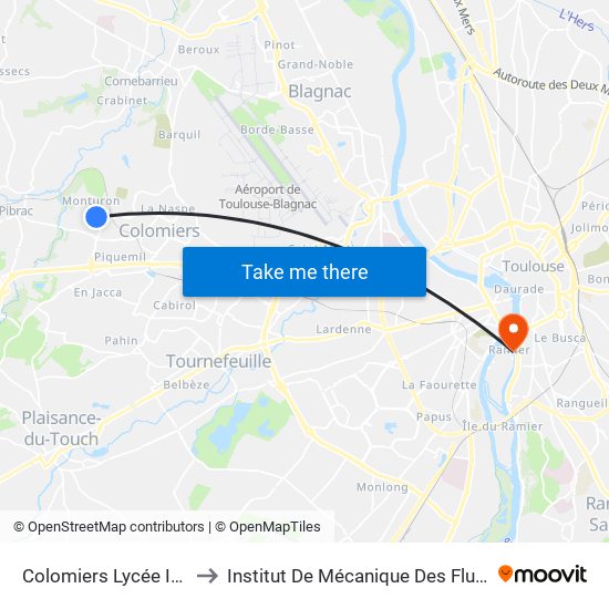 Colomiers Lycée International to Institut De Mécanique Des Fluides De Toulouse map