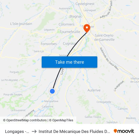 Longages - Noé to Institut De Mécanique Des Fluides De Toulouse map