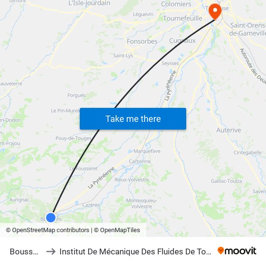 Boussens to Institut De Mécanique Des Fluides De Toulouse map