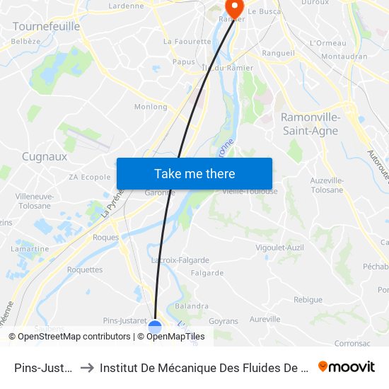 Pins-Justaret to Institut De Mécanique Des Fluides De Toulouse map