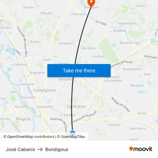 José Cabanis to Bondigoux map