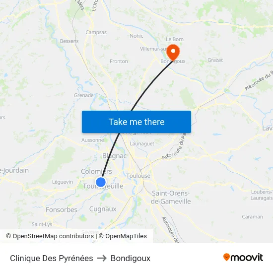 Clinique Des Pyrénées to Bondigoux map