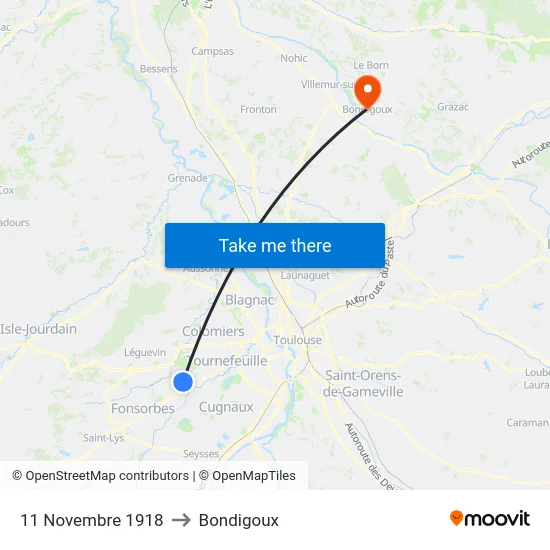 11 Novembre 1918 to Bondigoux map
