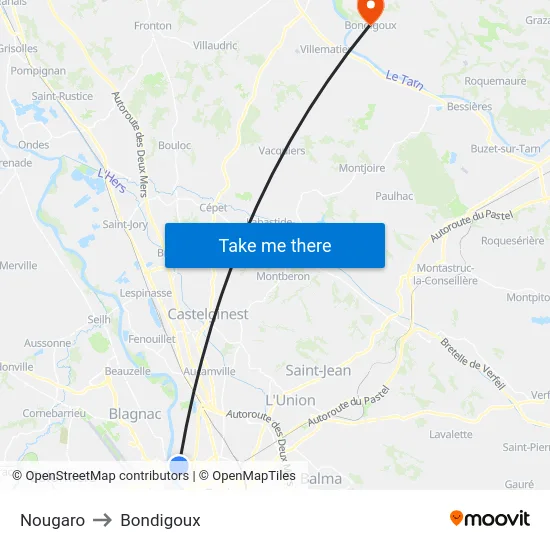 Nougaro to Bondigoux map