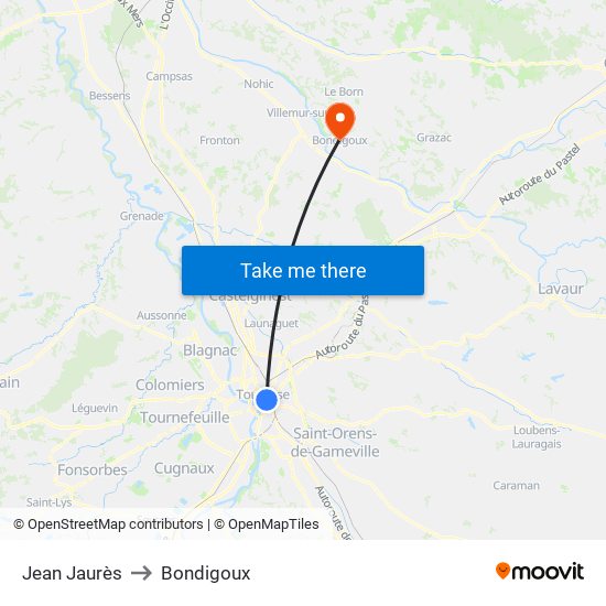 Jean Jaurès to Bondigoux map