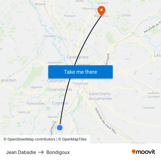 Jean Dabadie to Bondigoux map