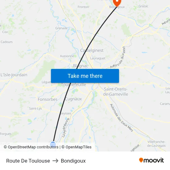 Route De Toulouse to Bondigoux map