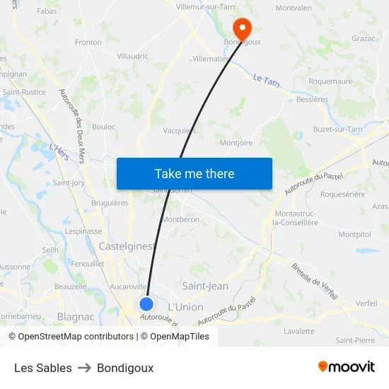 Les Sables to Bondigoux map