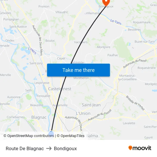 Route De Blagnac to Bondigoux map