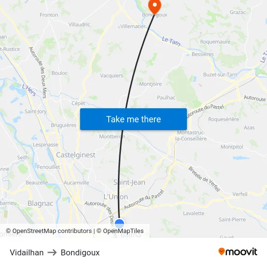 Vidailhan to Bondigoux map
