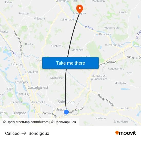 Calicéo to Bondigoux map