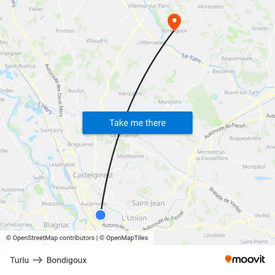 Turlu to Bondigoux map
