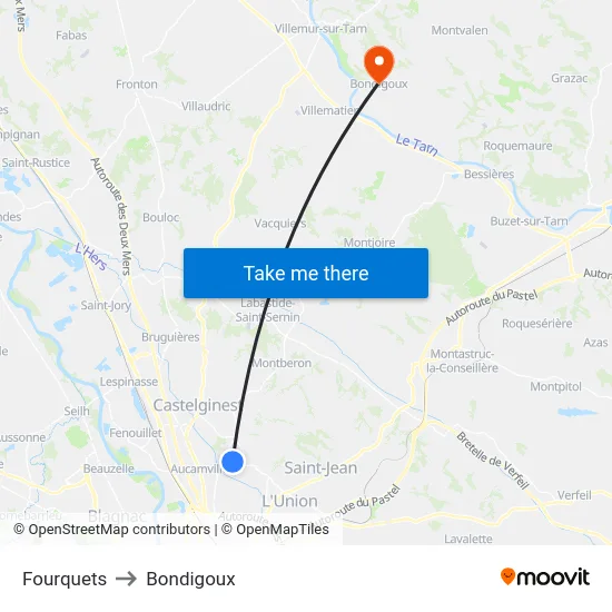 Fourquets to Bondigoux map