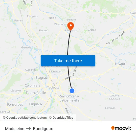 Madeleine to Bondigoux map