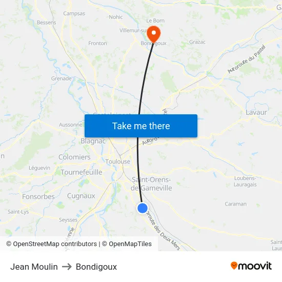 Jean Moulin to Bondigoux map