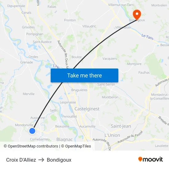 Croix D'Alliez to Bondigoux map