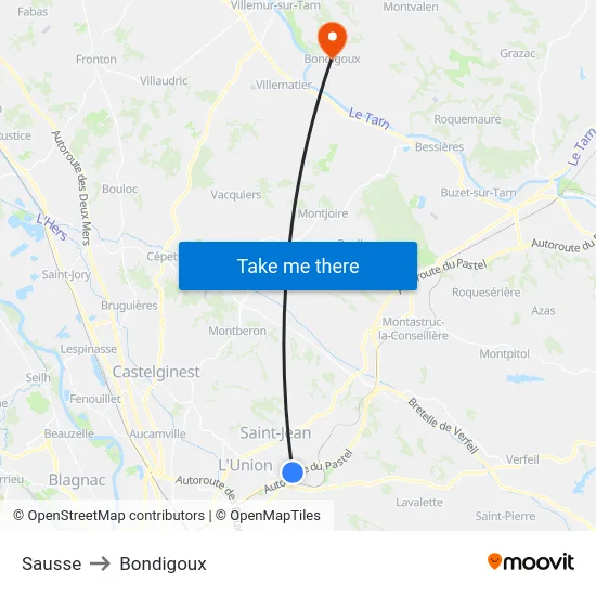 Sausse to Bondigoux map