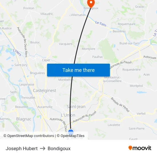 Joseph Hubert to Bondigoux map
