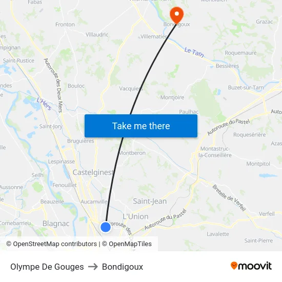 Olympe De Gouges to Bondigoux map