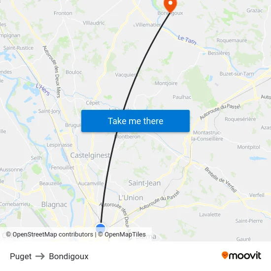 Puget to Bondigoux map