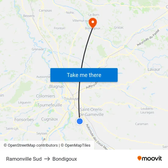 Ramonville Sud to Bondigoux map