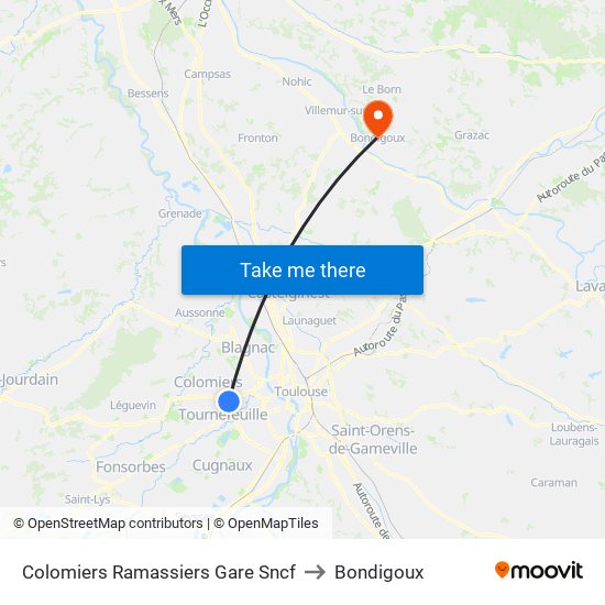 Colomiers Ramassiers Gare Sncf to Bondigoux map