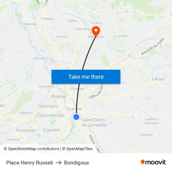 Place Henry Russell to Bondigoux map