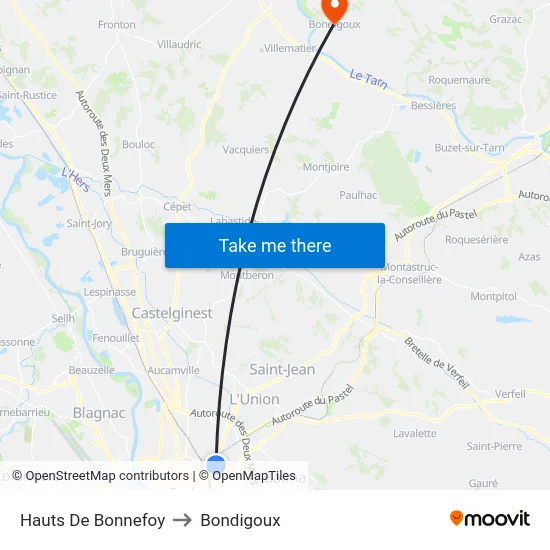 Hauts De Bonnefoy to Bondigoux map