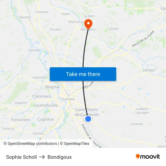Sophie Scholl to Bondigoux map